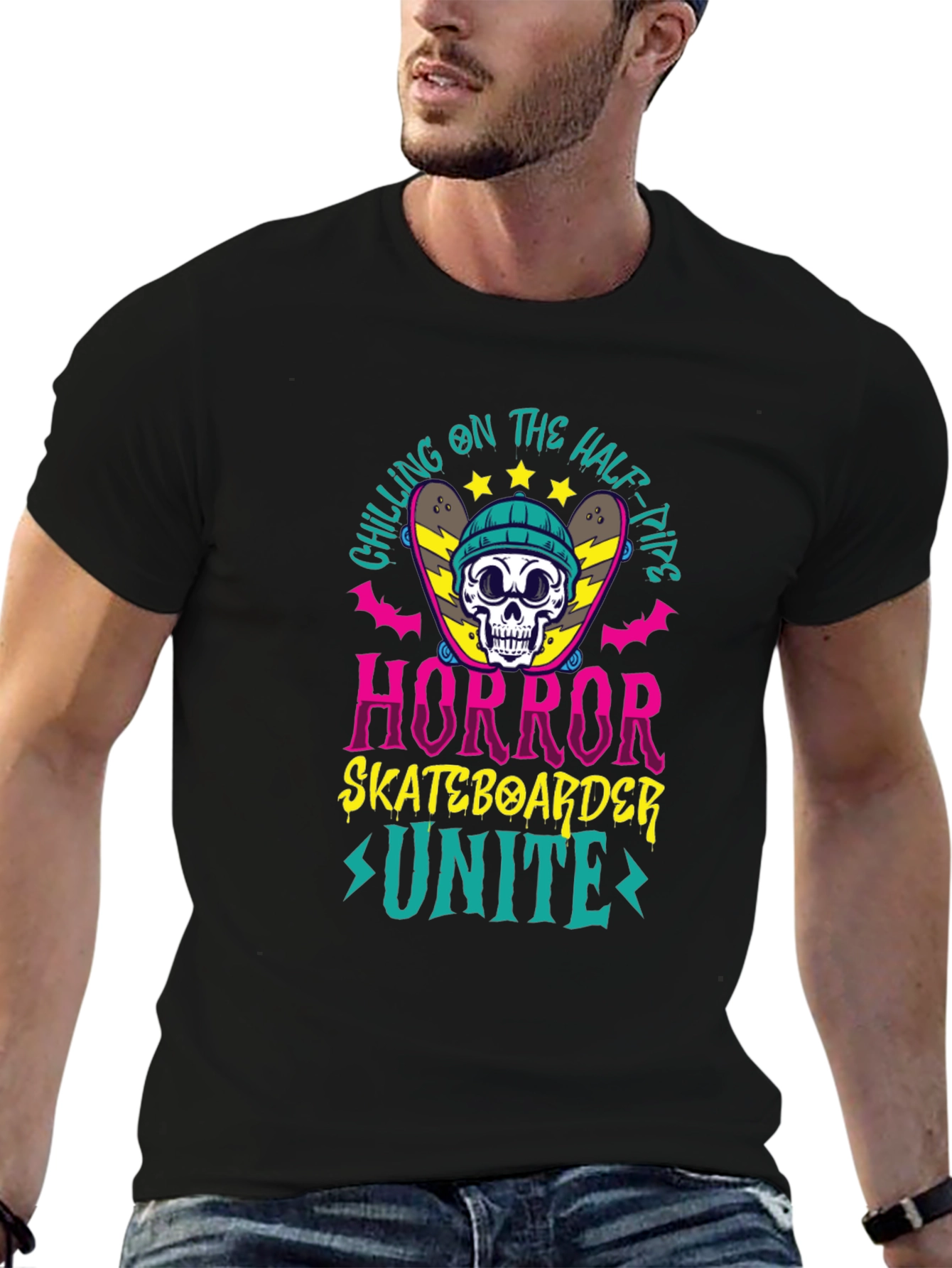 Camiseta Negra Horror Skateboarder Unite