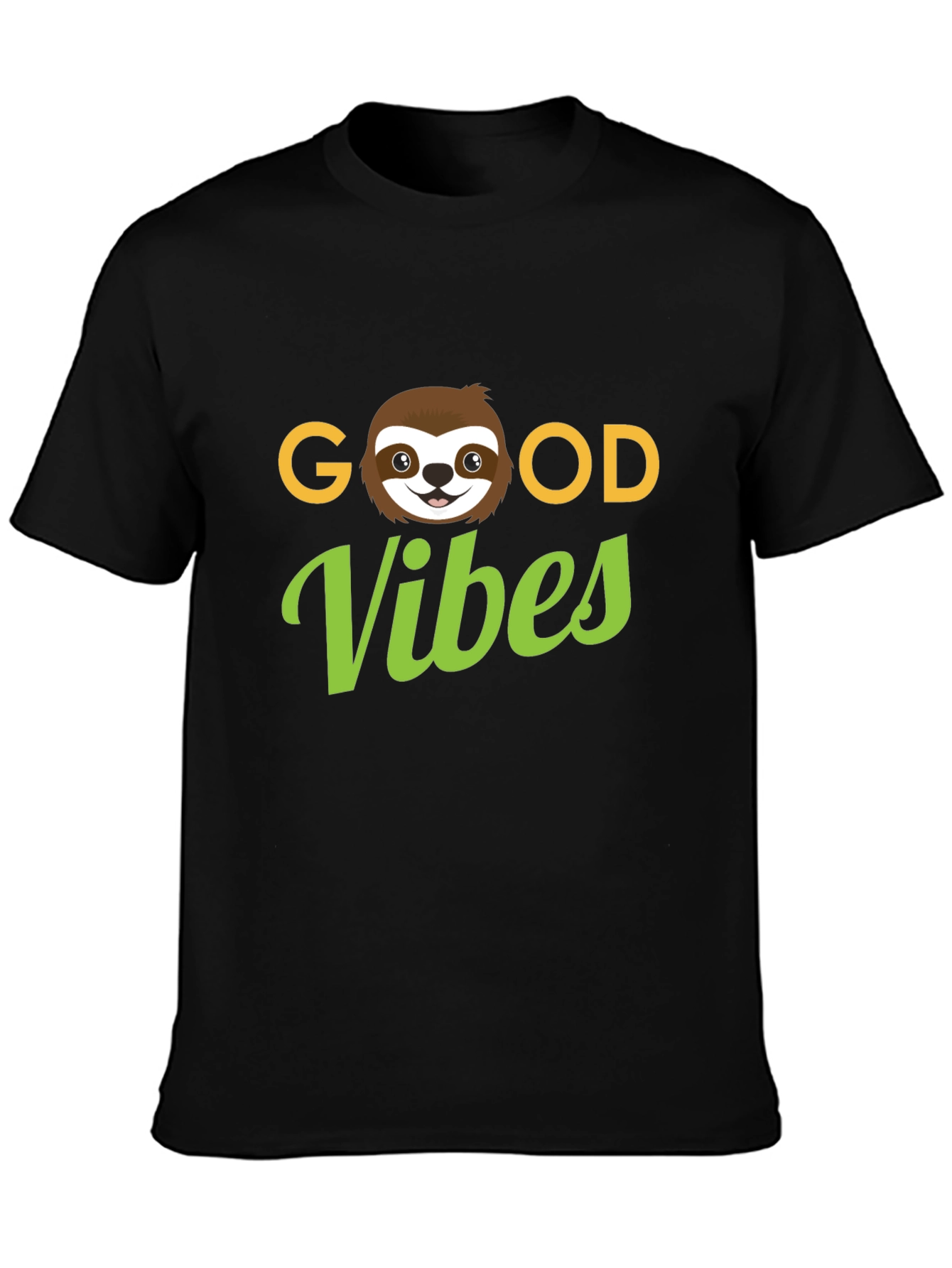 Camiseta Negra Good Vibes con Diseño de Perezoso