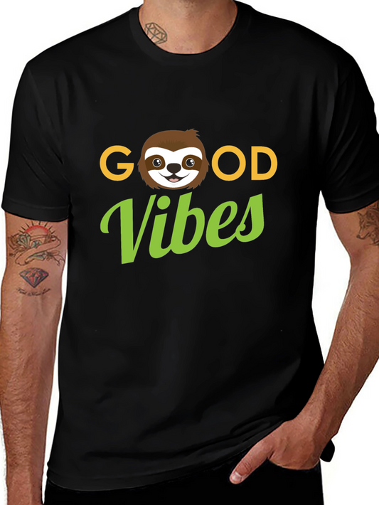 Camiseta Negra Good Vibes con Diseño de Perezoso