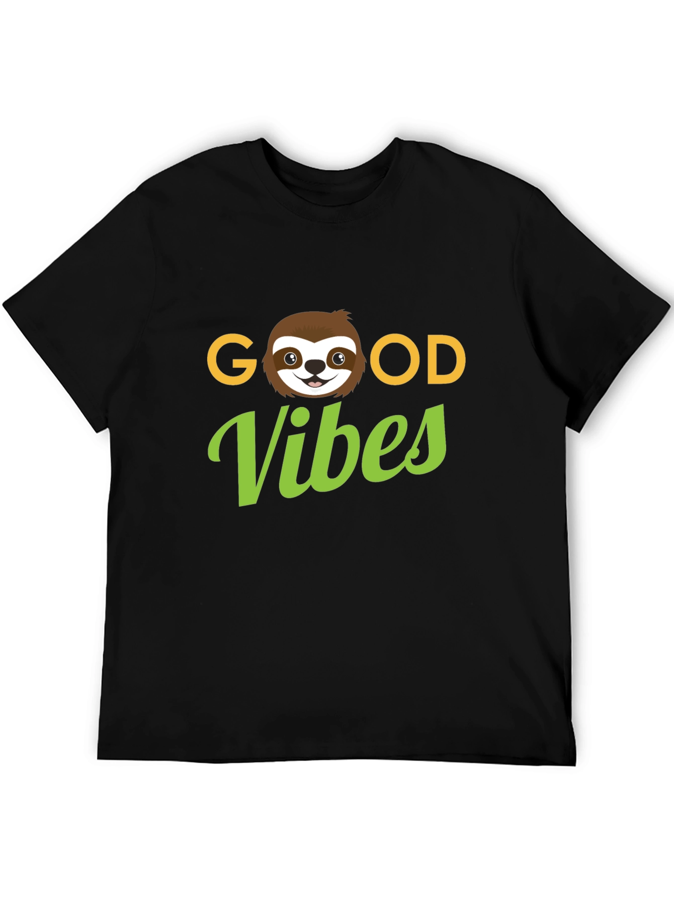 Camiseta Negra Good Vibes con Diseño de Perezoso