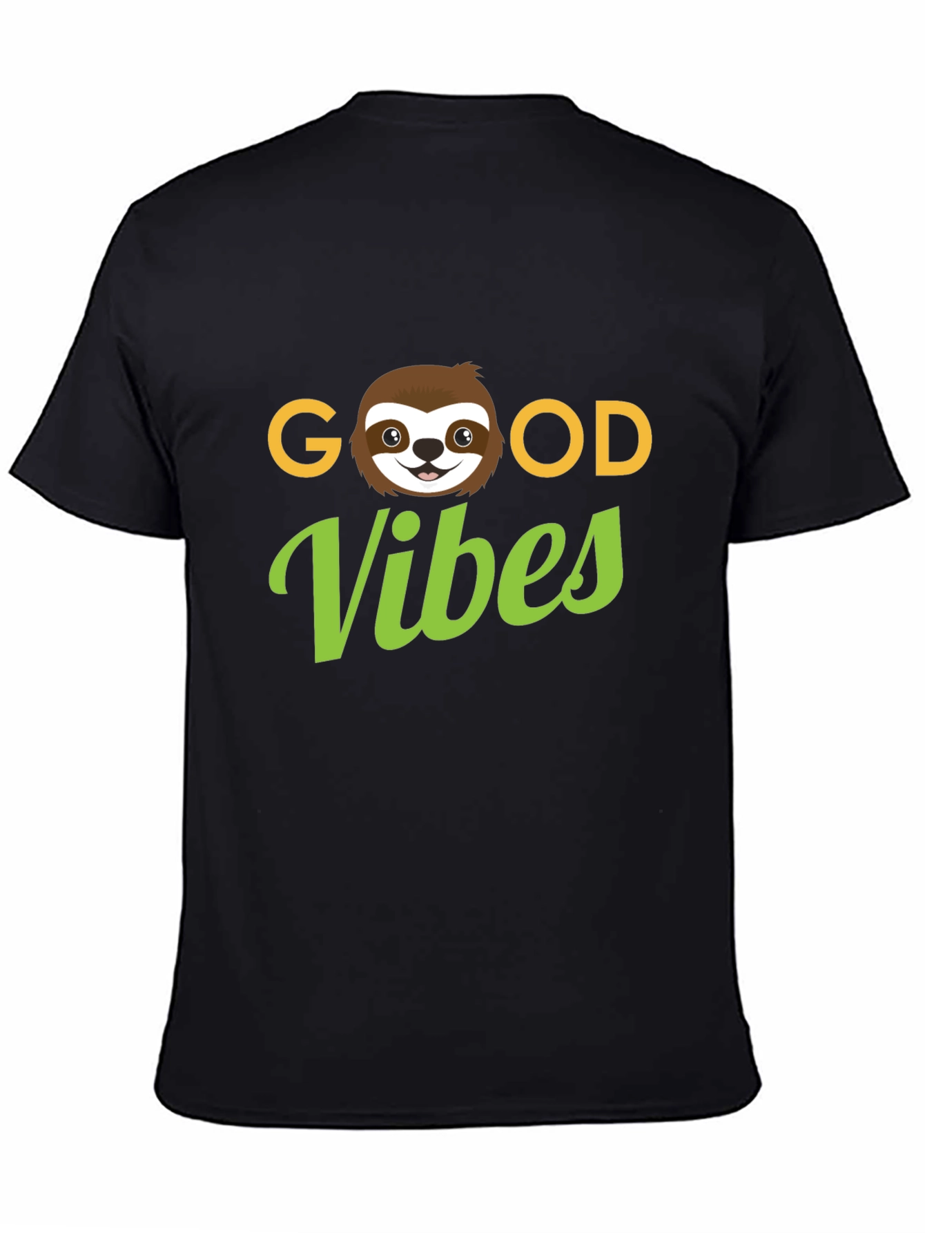 Camiseta Negra Good Vibes con Diseño de Perezoso