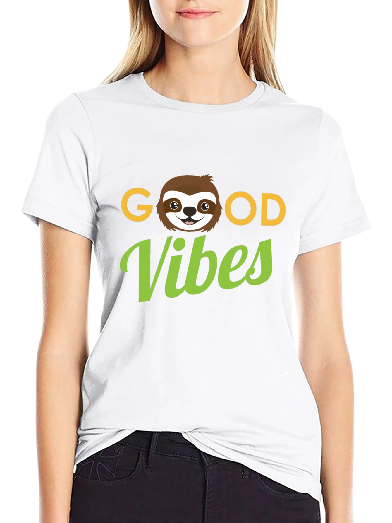Camiseta Negra Good Vibes con Diseño de Perezoso