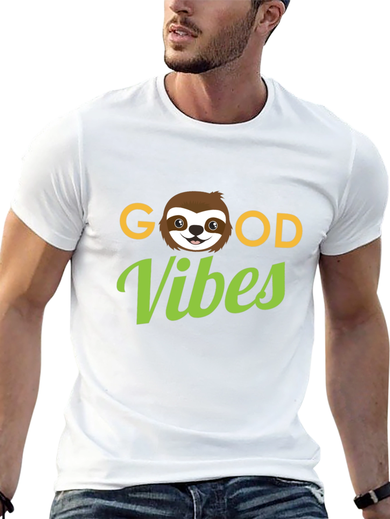 Camiseta Negra Good Vibes con Diseño de Perezoso