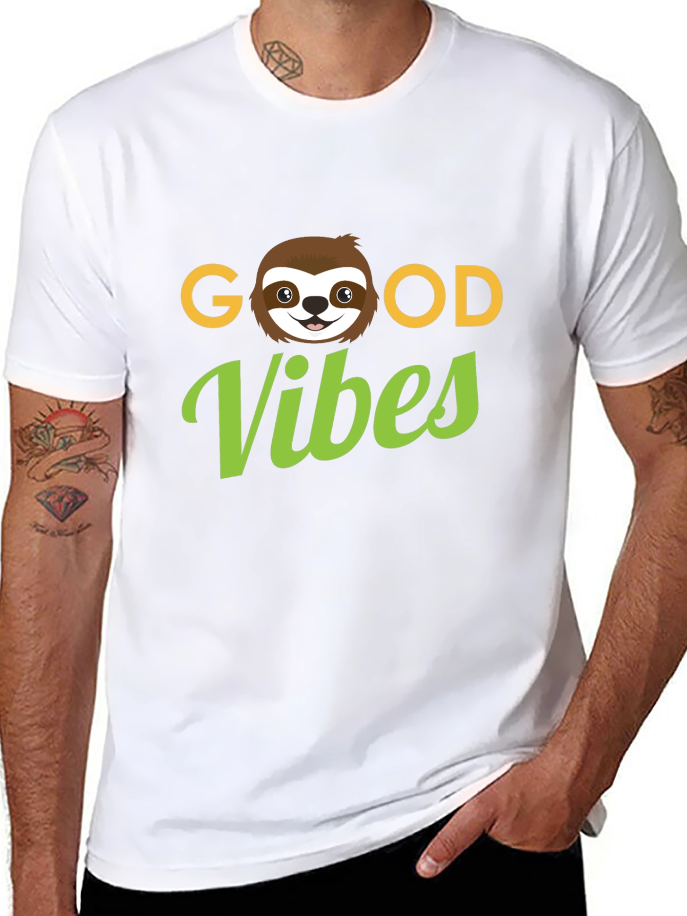 Camiseta Negra Good Vibes con Diseño de Perezoso