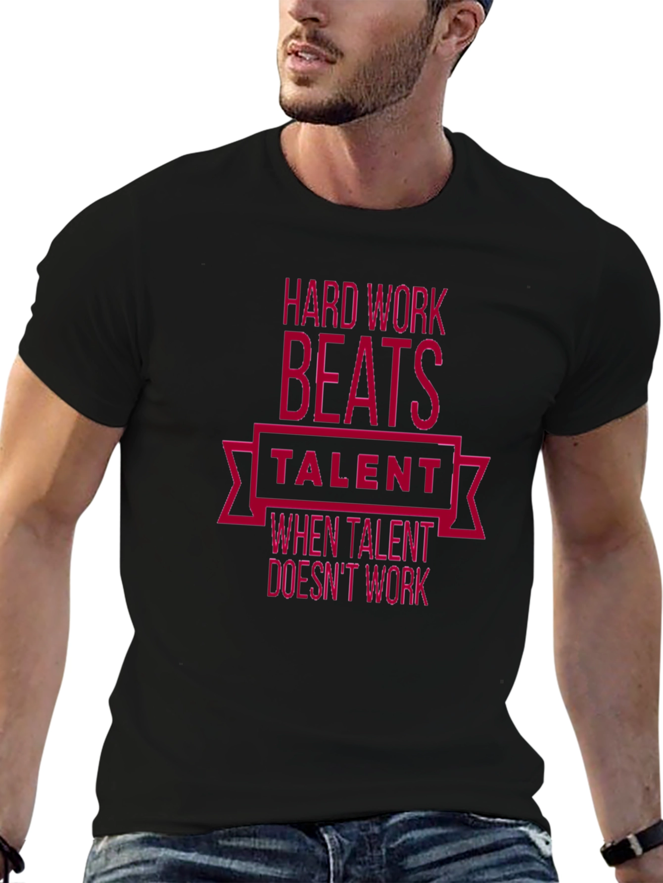 Camiseta Negra Motivacional: Trabajo Duro Vence al Talento