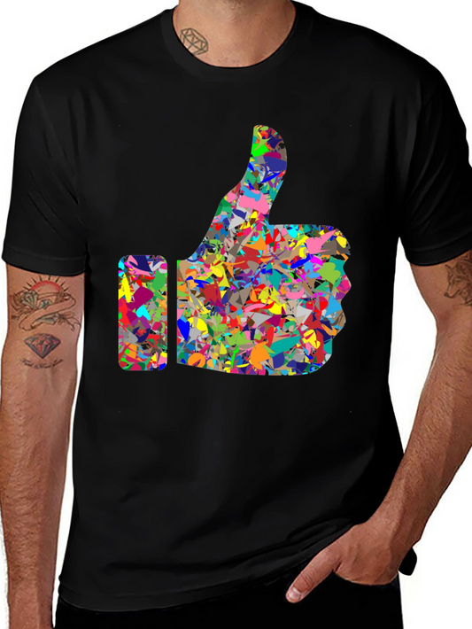 Camiseta Negra con Diseño de Pulgar Arriba Abstracto