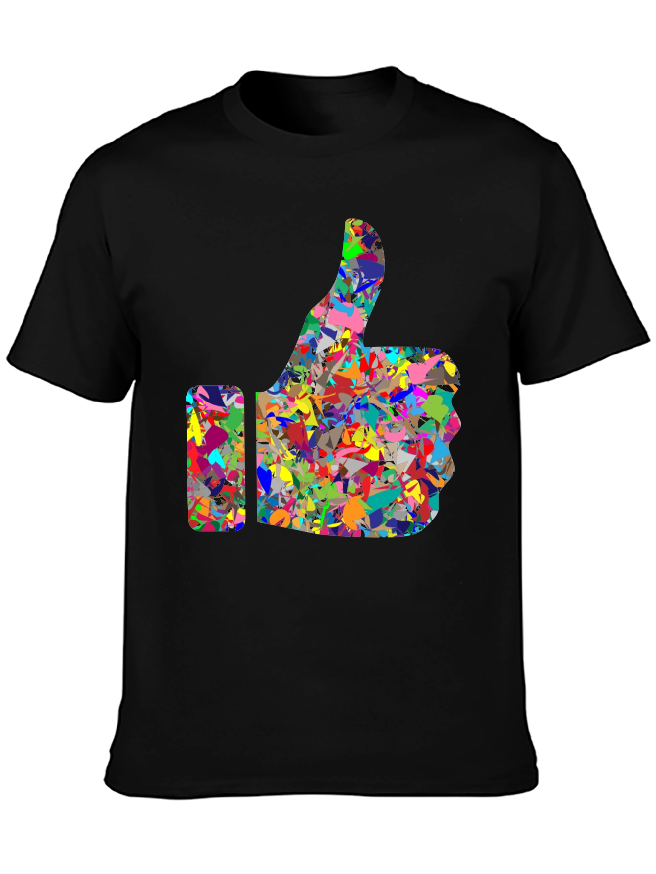 Camiseta Negra con Diseño de Pulgar Arriba Abstracto