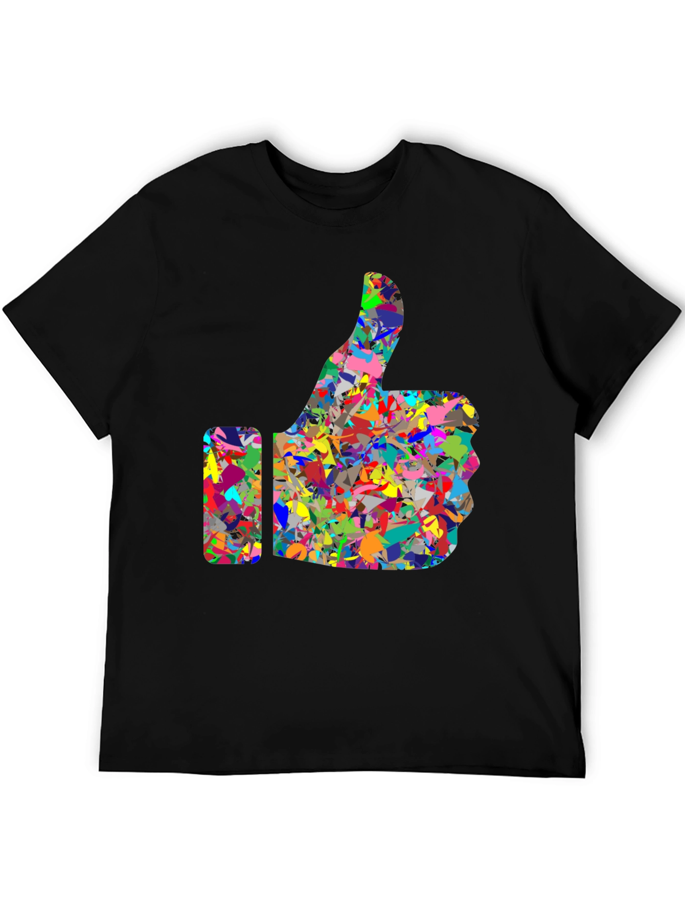 Camiseta Negra con Diseño de Pulgar Arriba Abstracto