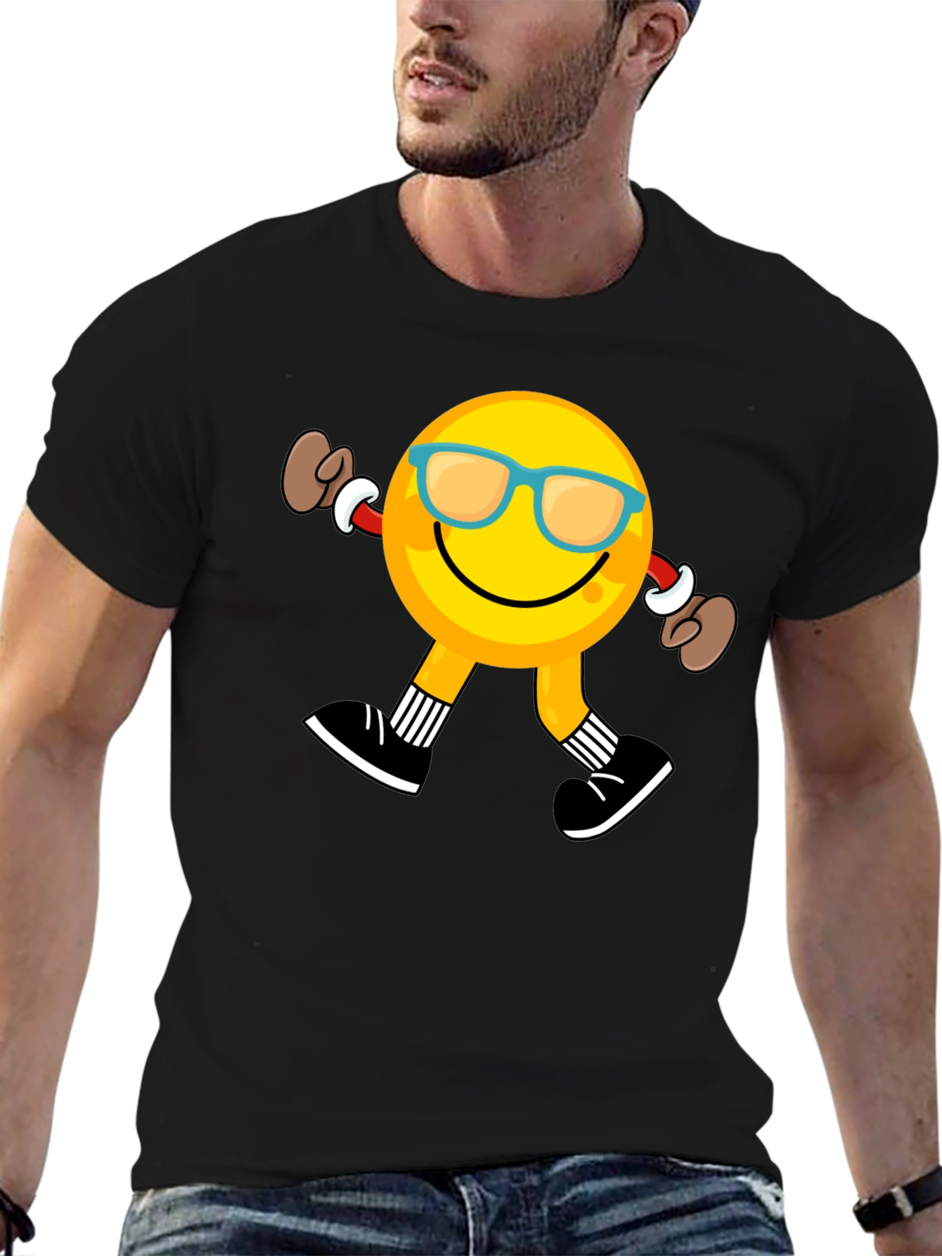 Camiseta Negra con Emoji Caminando