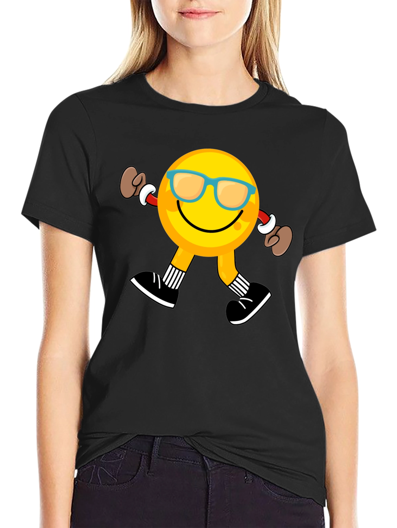 Camiseta Negra con Emoji Caminando
