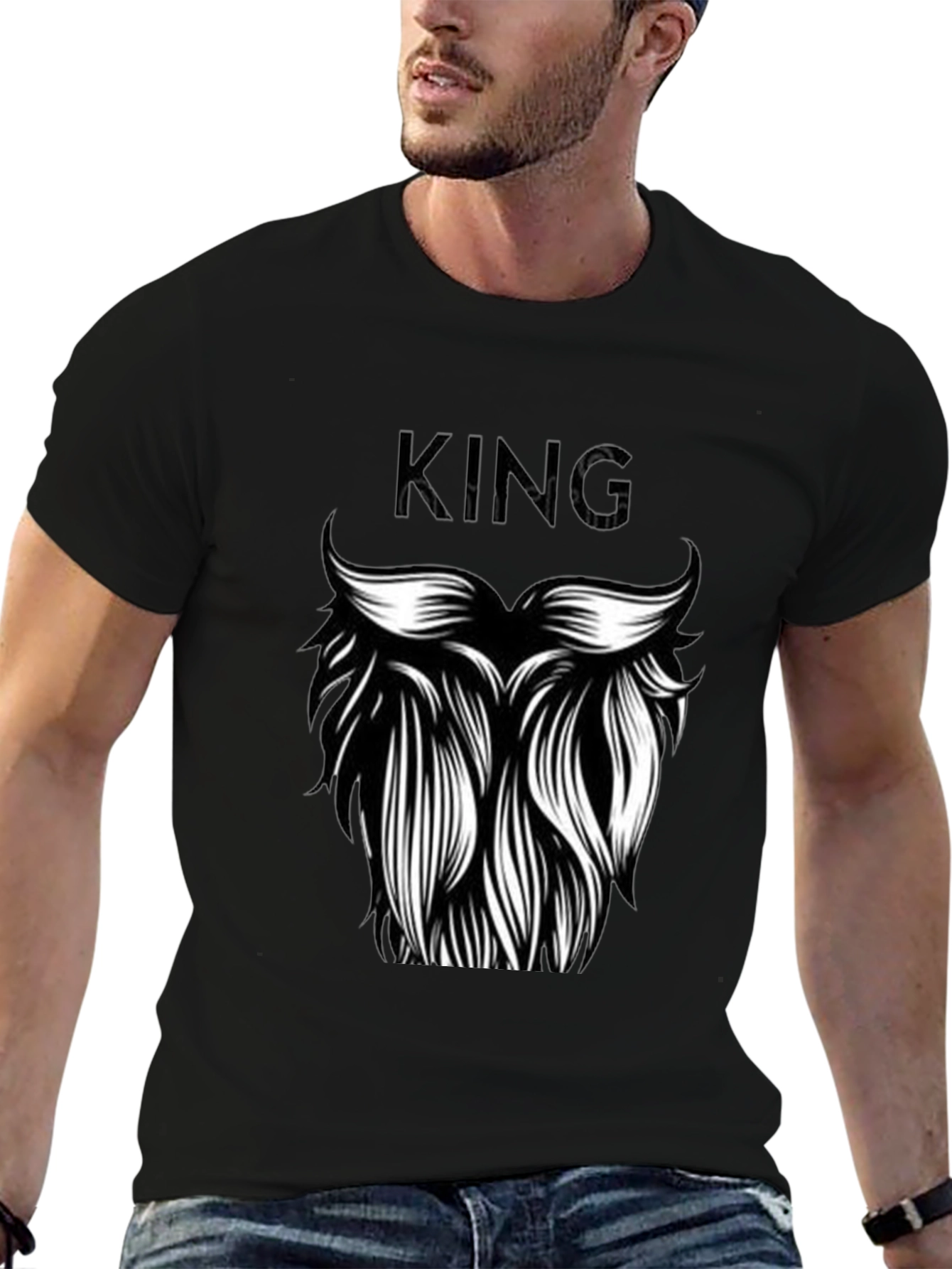 Camiseta Negra Hombre Diseño Rey Barba