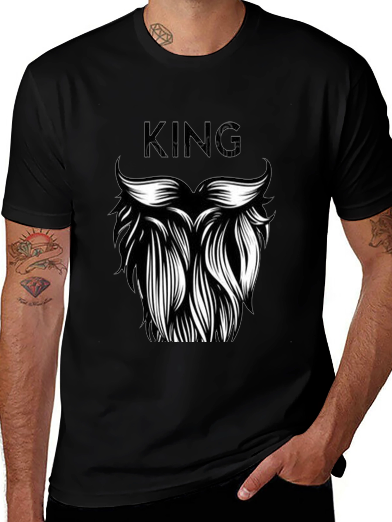 Camiseta Negra Hombre Diseño Rey Barba