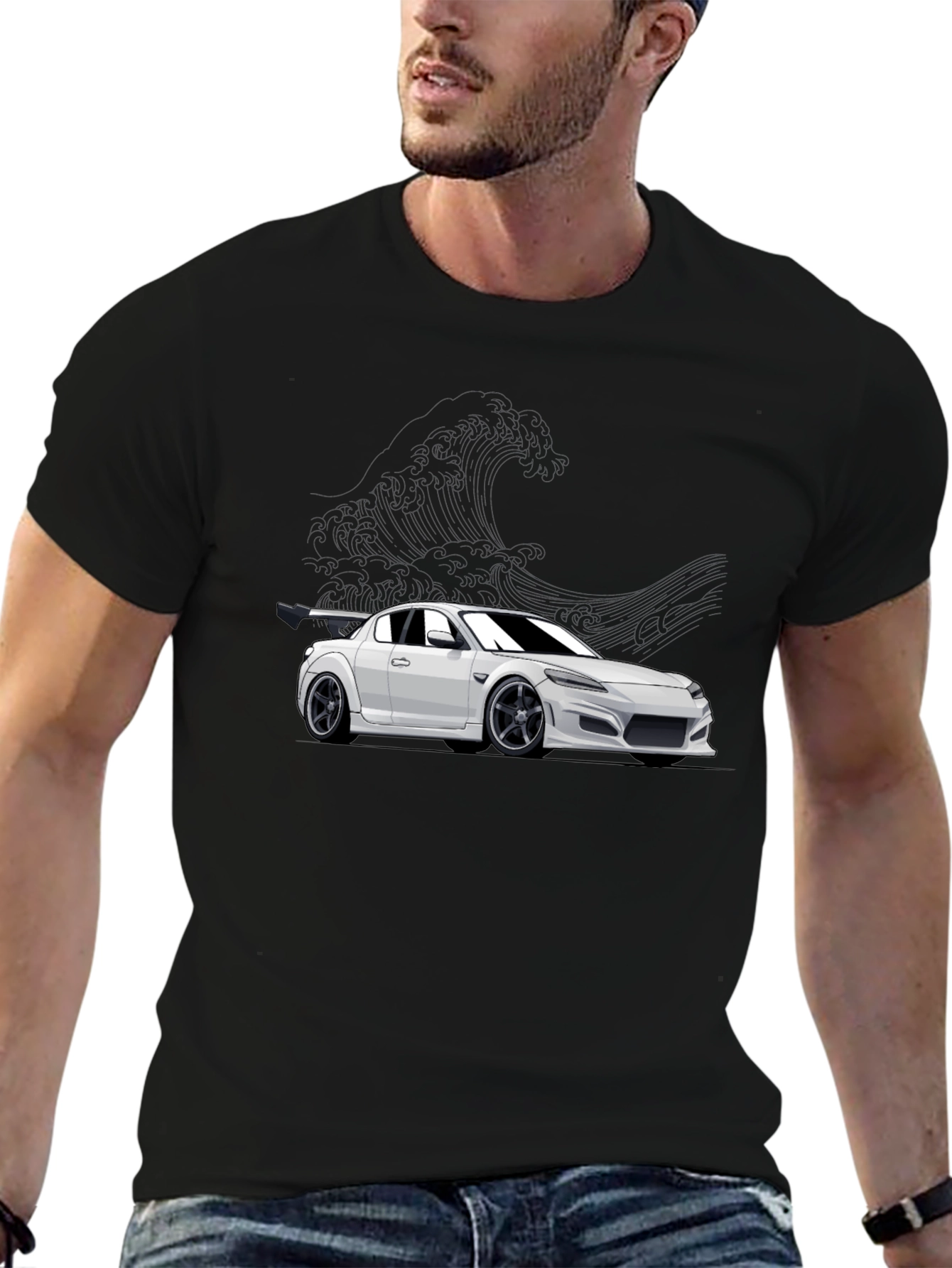 Camiseta Negra con Diseño de Coche Deportivo