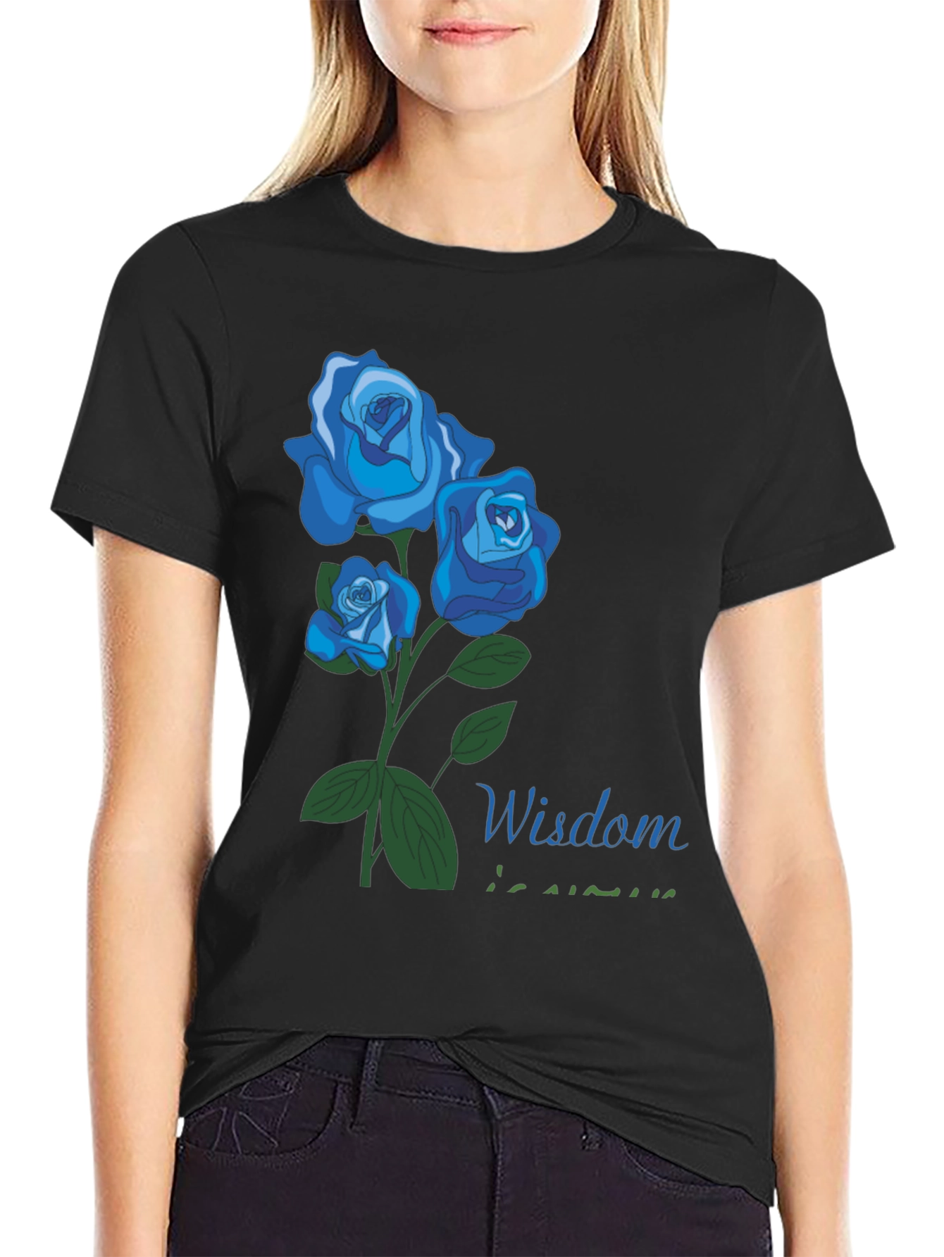 Camiseta Negra con Diseño Floral Sabiduría