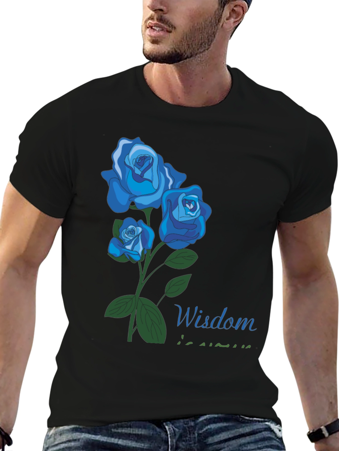 Camiseta Negra con Diseño Floral Sabiduría