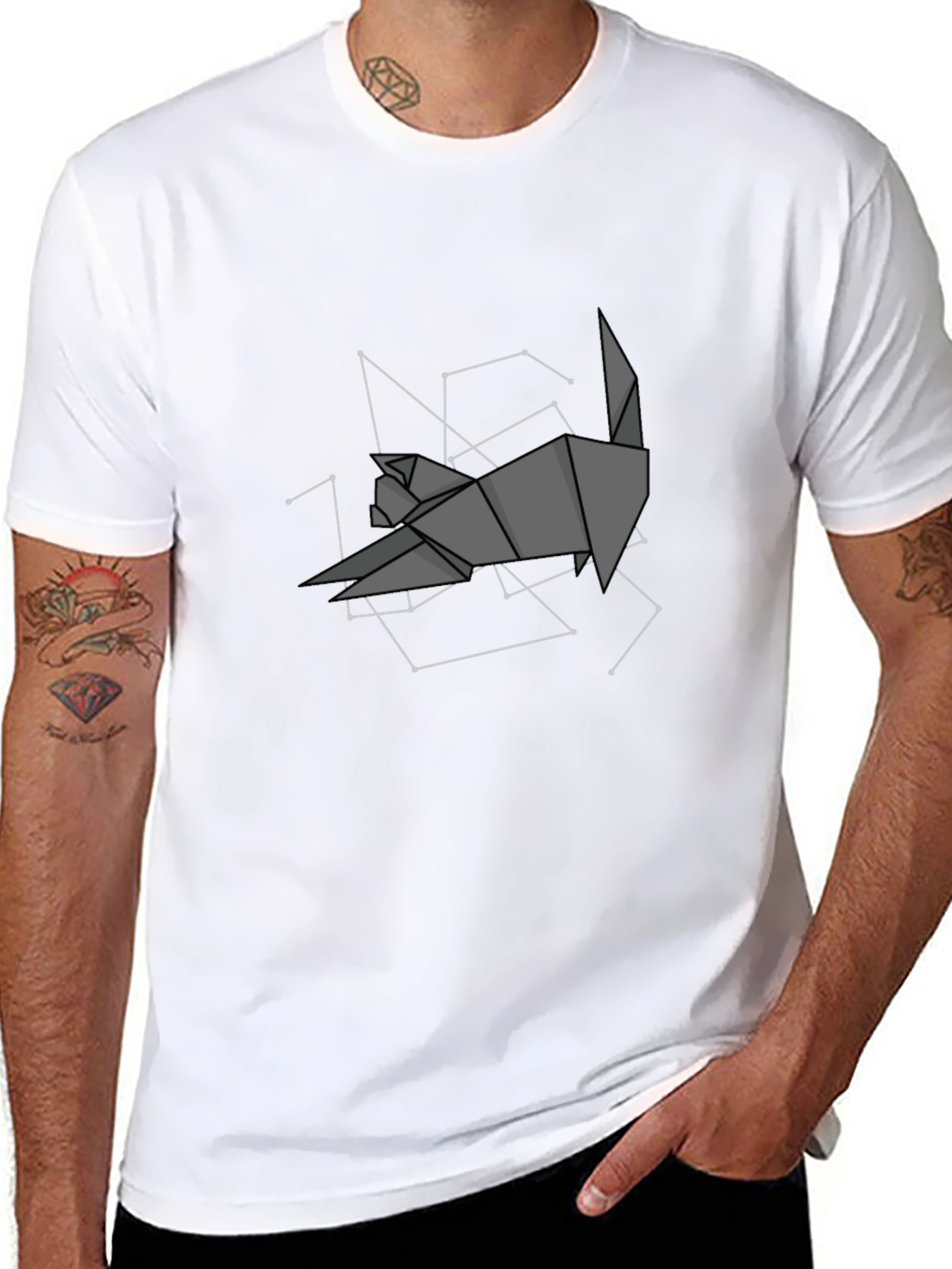 Camiseta Negra Origami Gato Constelación