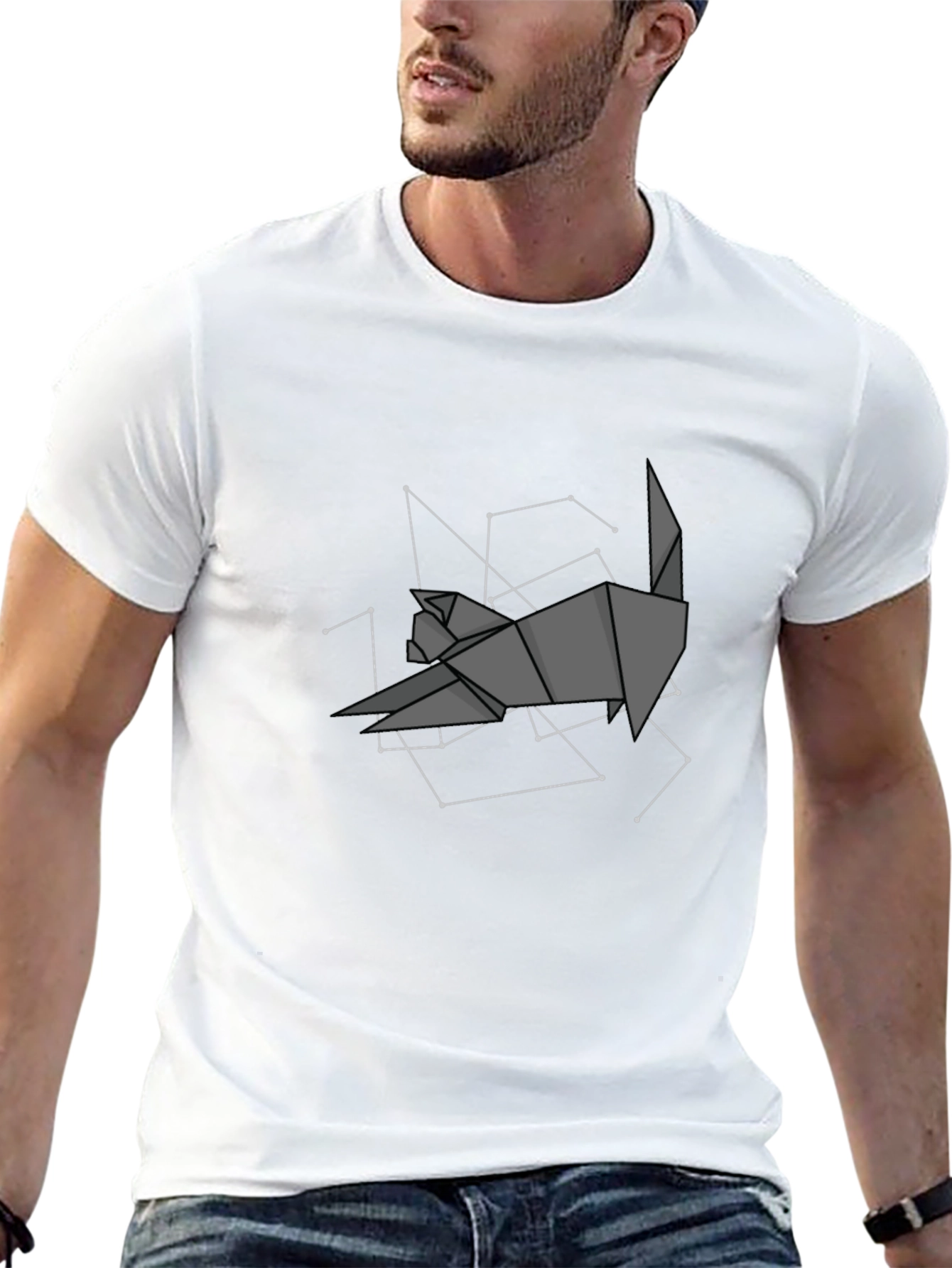 Camiseta Negra Origami Gato Constelación