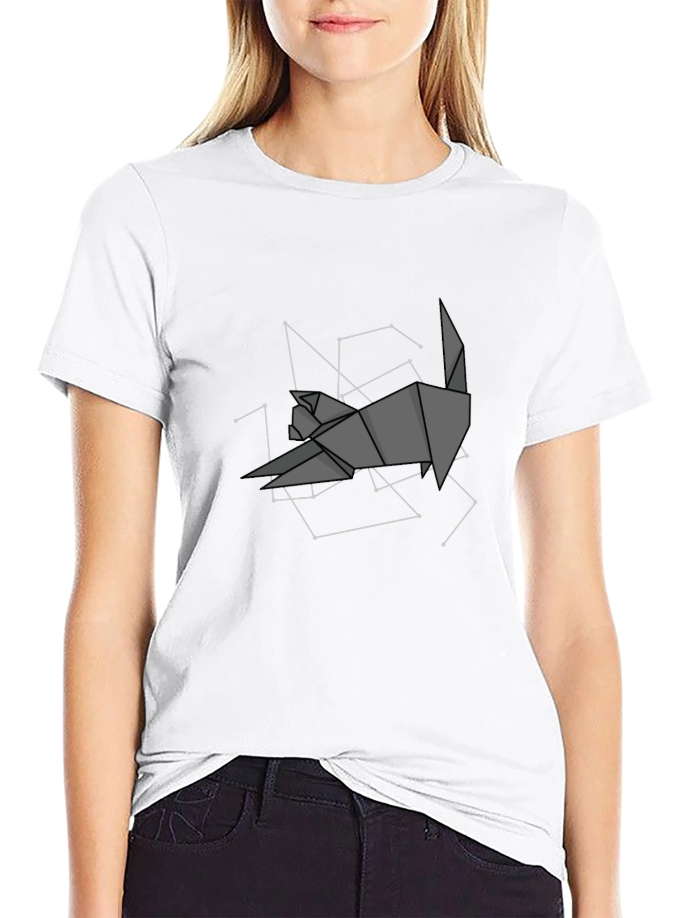 Camiseta Negra Origami Gato Constelación