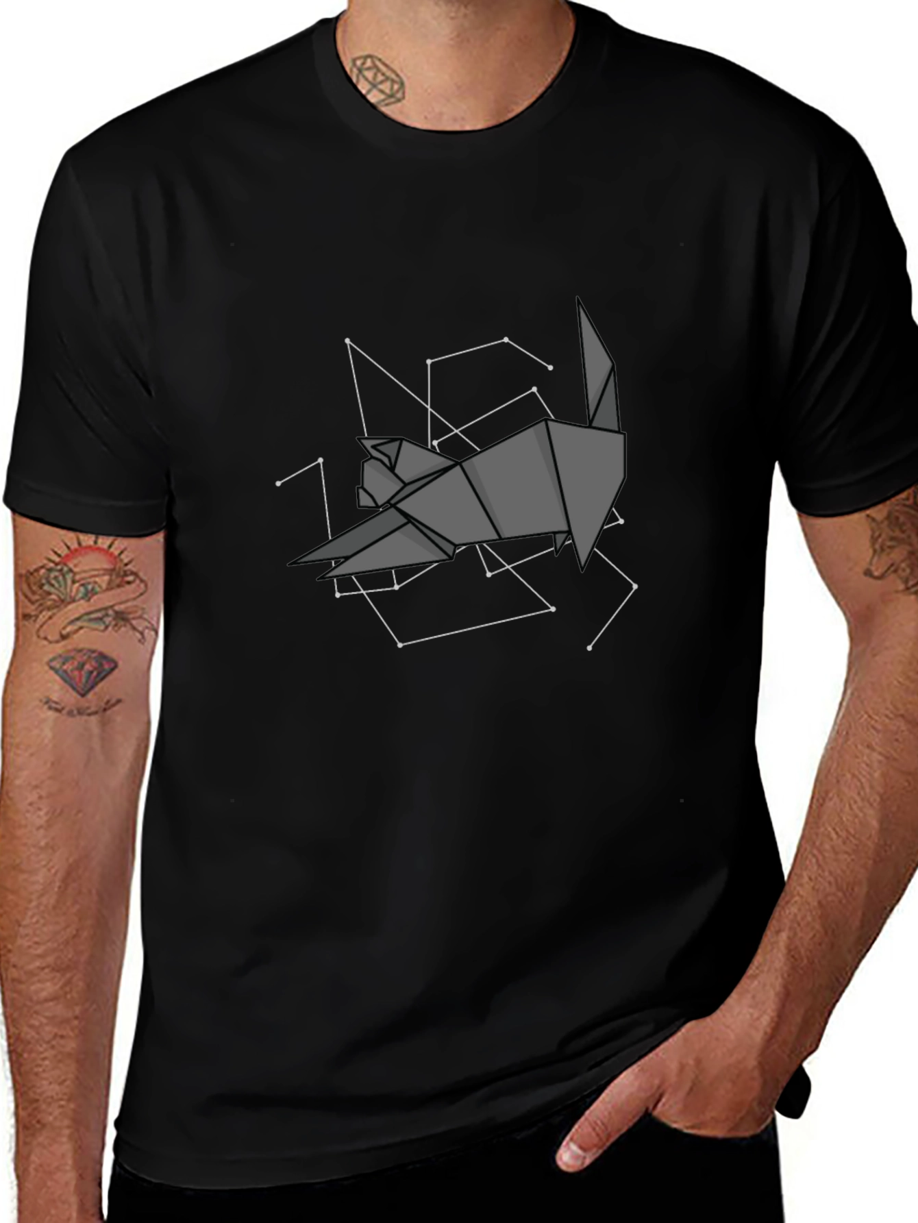 Camiseta Negra Origami Gato Constelación