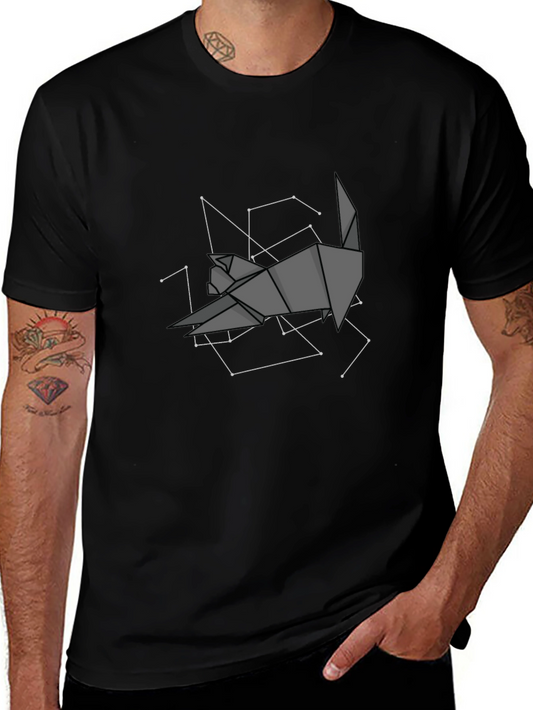 Camiseta Negra Origami Gato Constelación