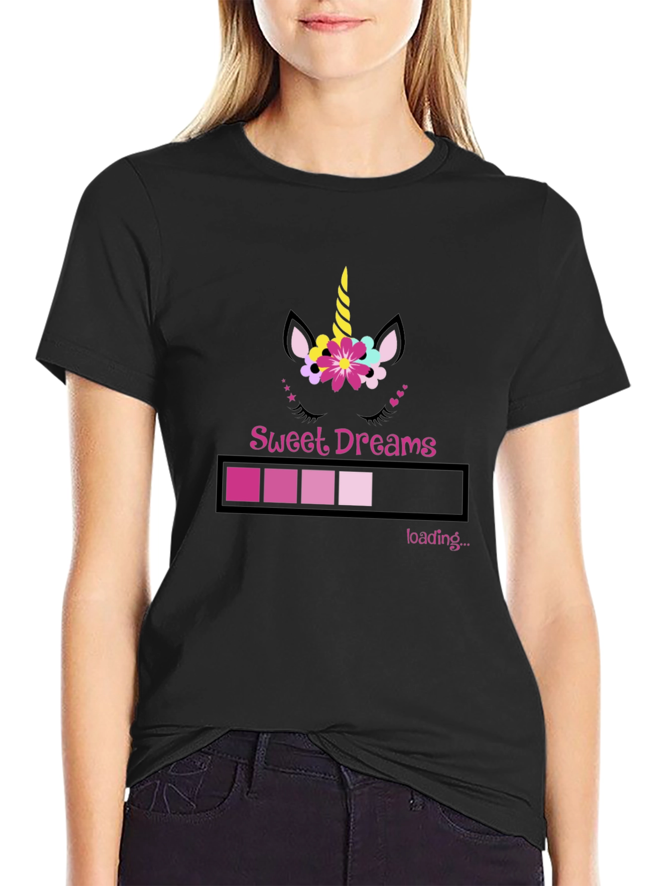 Camiseta Negra Sweet Dreams Unicornio