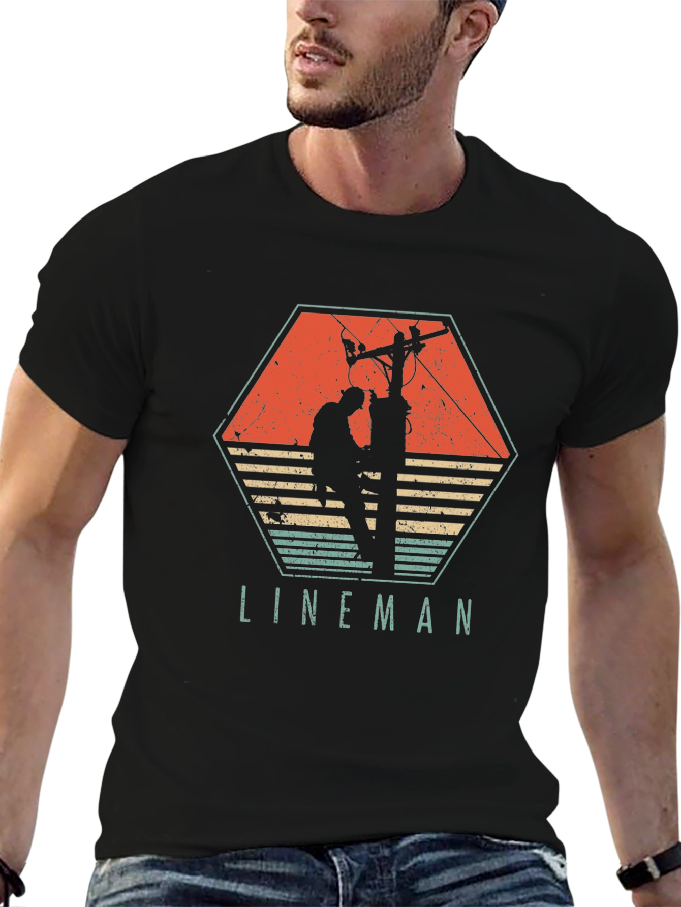 Camiseta Hombre Liniero Eléctrico Retro