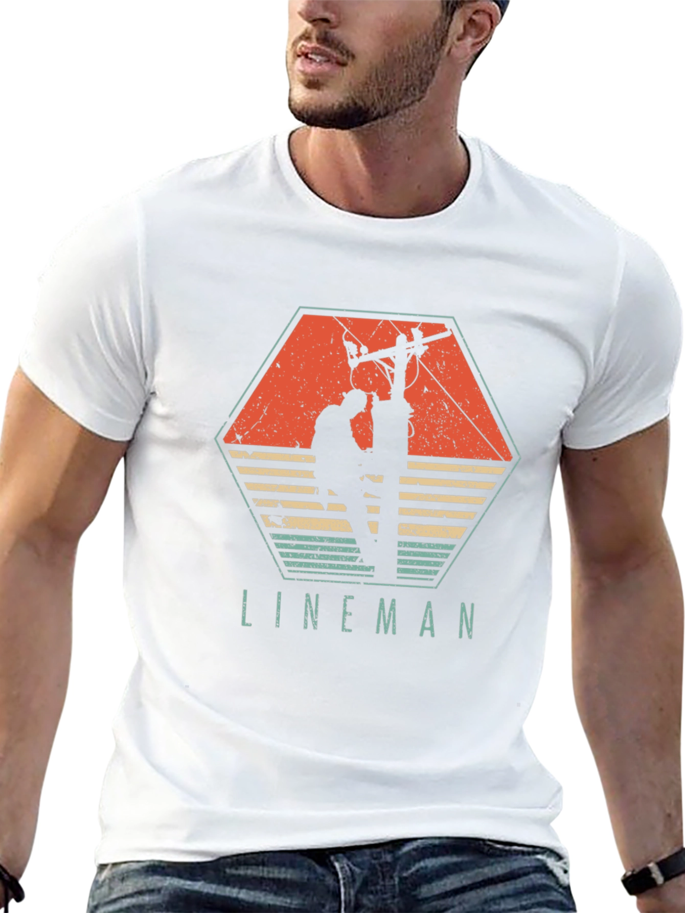 Camiseta Hombre Liniero Eléctrico Retro