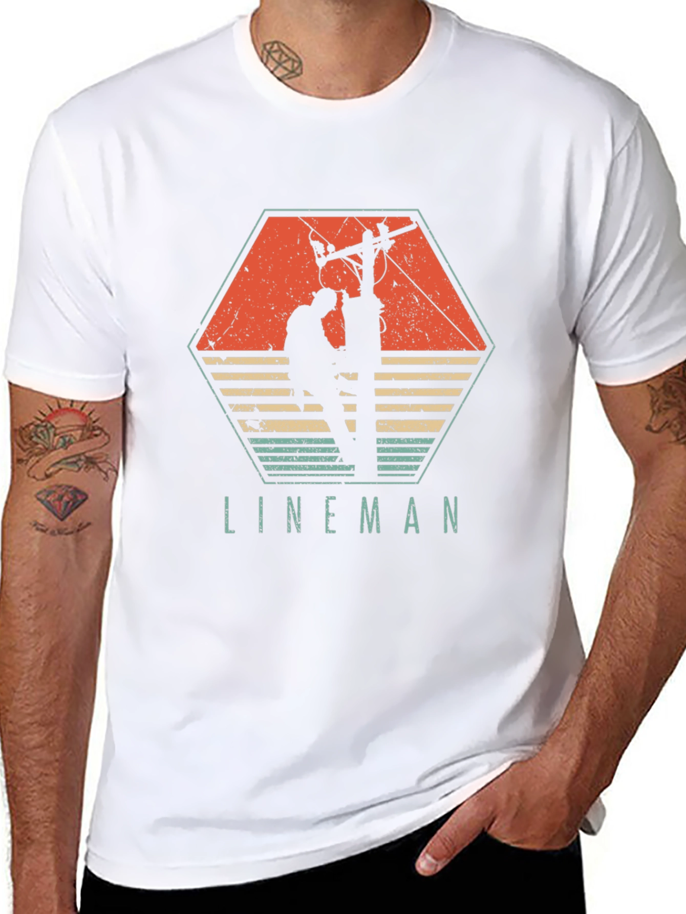 Camiseta Hombre Liniero Eléctrico Retro