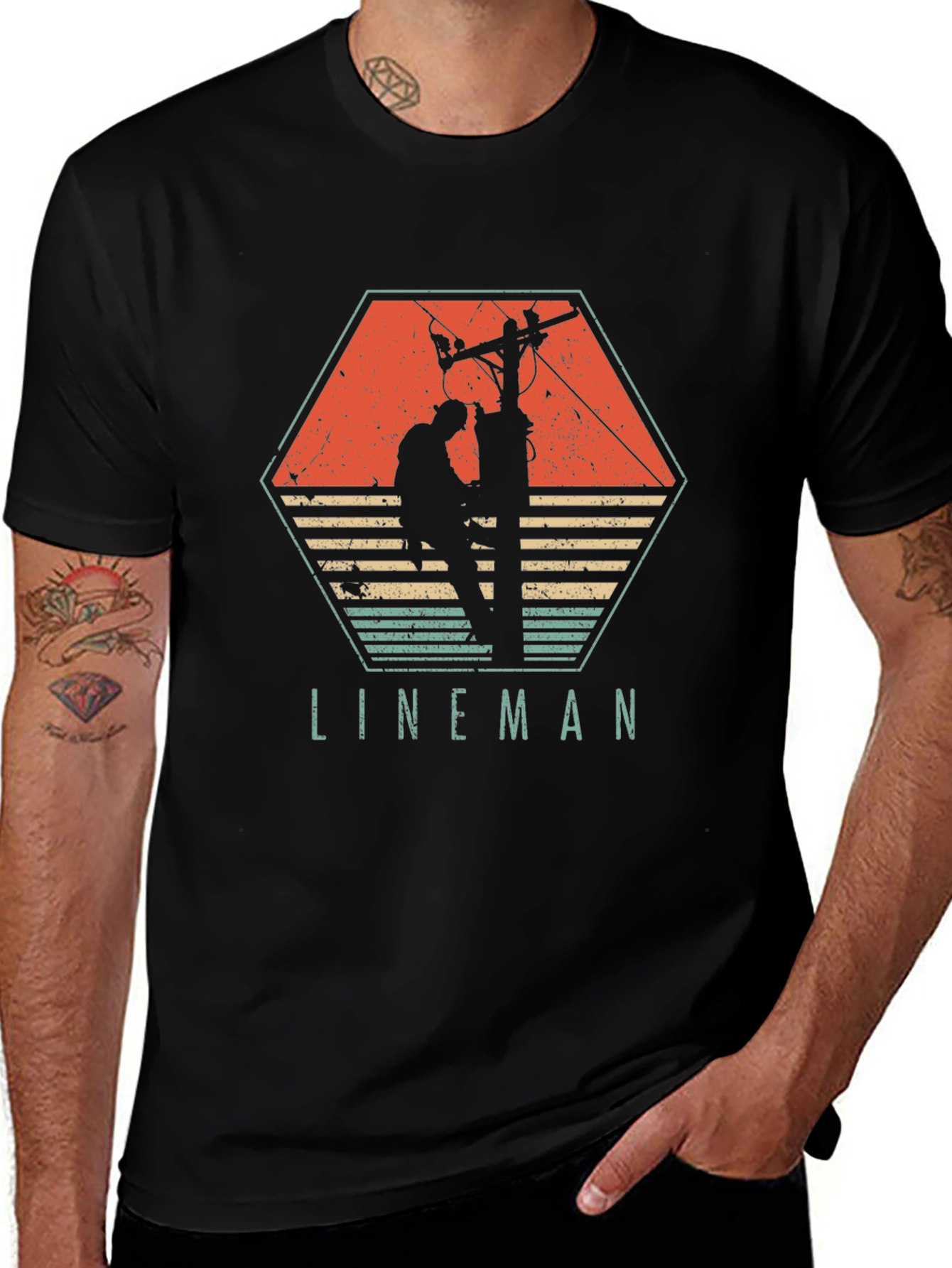Camiseta Hombre Liniero Eléctrico Retro