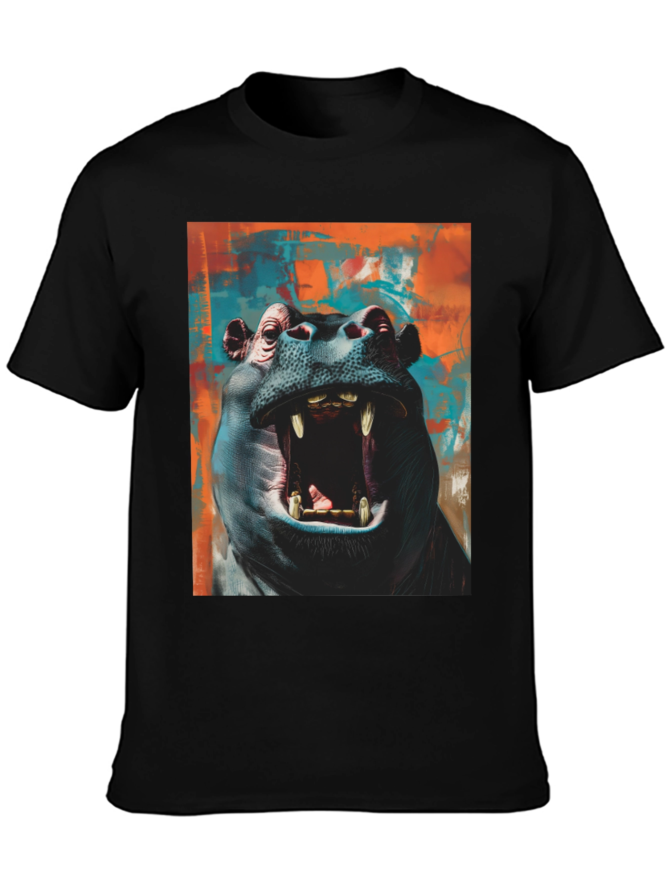 Camiseta Hombre con Estampado de Hipopótamo Abstracto