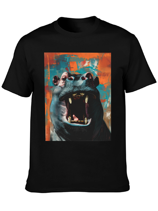 Camiseta Hombre con Estampado de Hipopótamo Abstracto