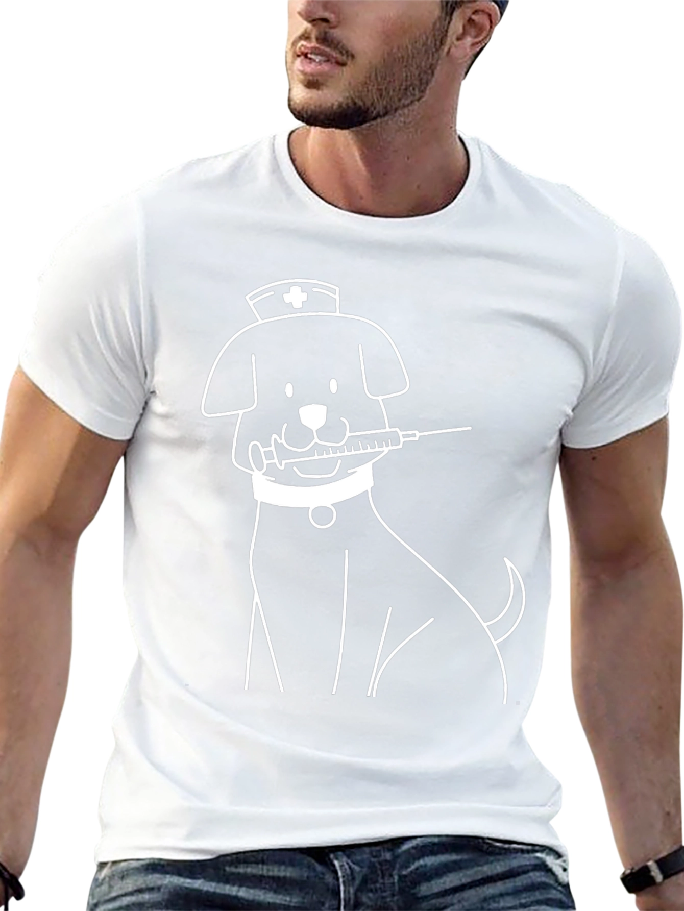 Camiseta Negra con Diseño de Perro Enfermero
