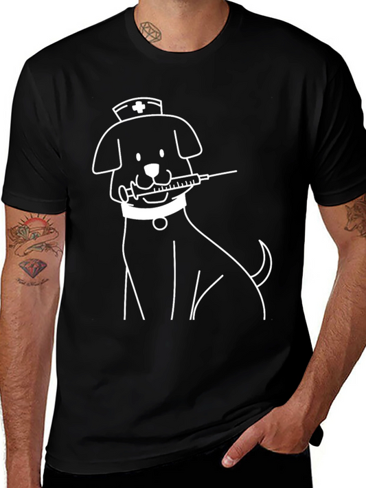Camiseta Negra con Diseño de Perro Enfermero