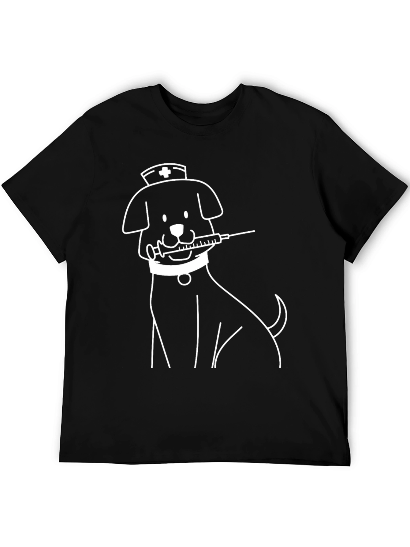 Camiseta Negra con Diseño de Perro Enfermero