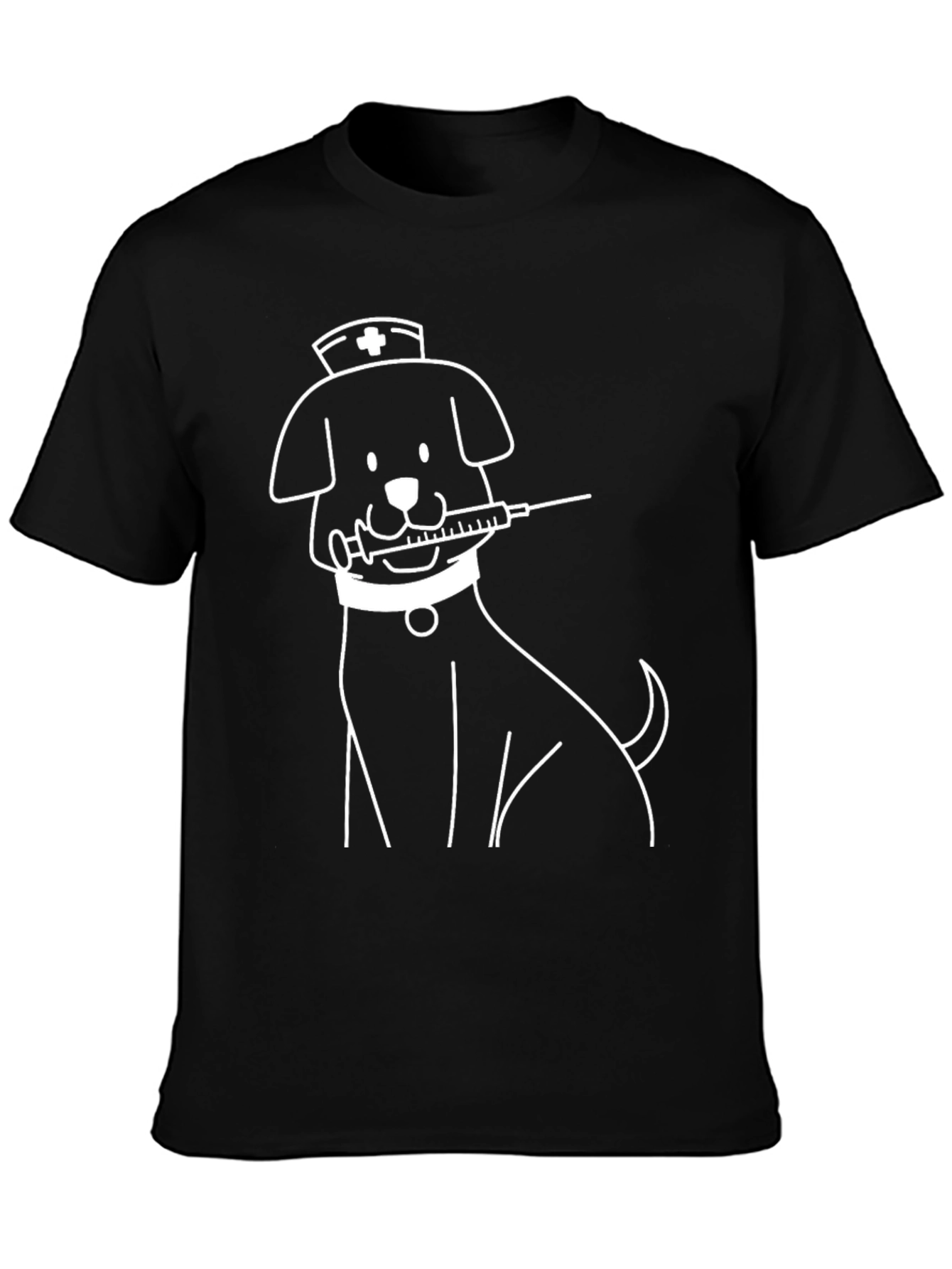 Camiseta Negra con Diseño de Perro Enfermero