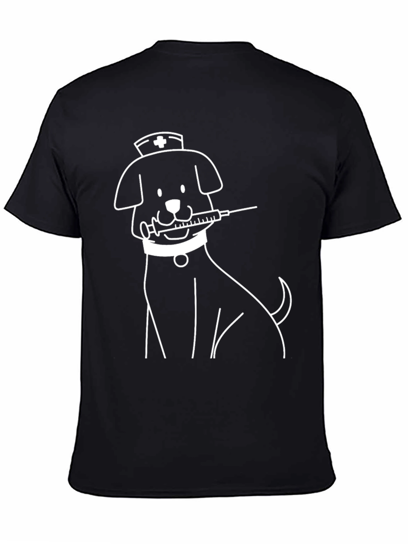Camiseta Negra con Diseño de Perro Enfermero