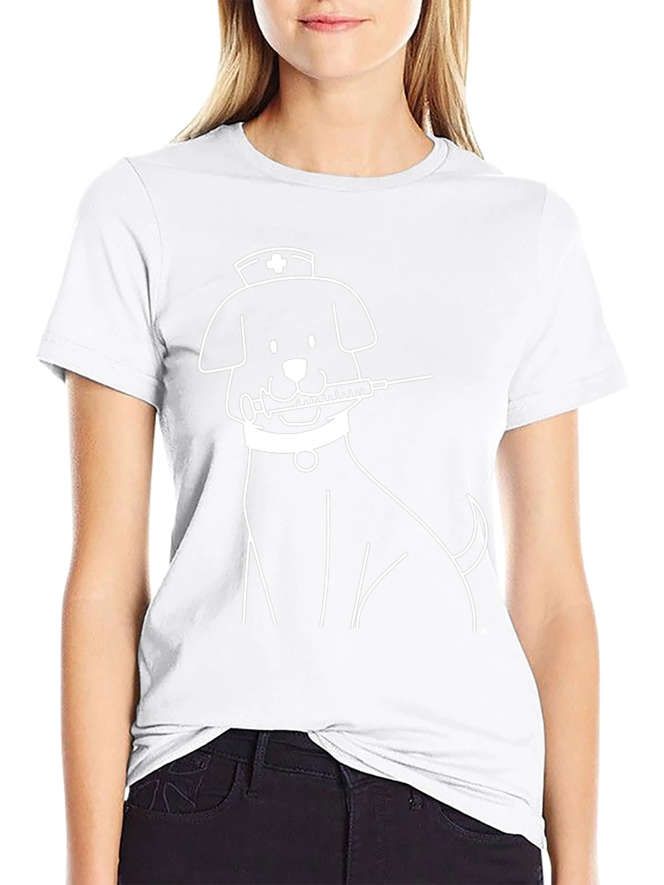 Camiseta Negra con Diseño de Perro Enfermero
