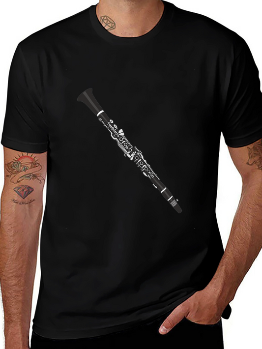 Camiseta Negra con Diseño de Clarinete para Músicos
