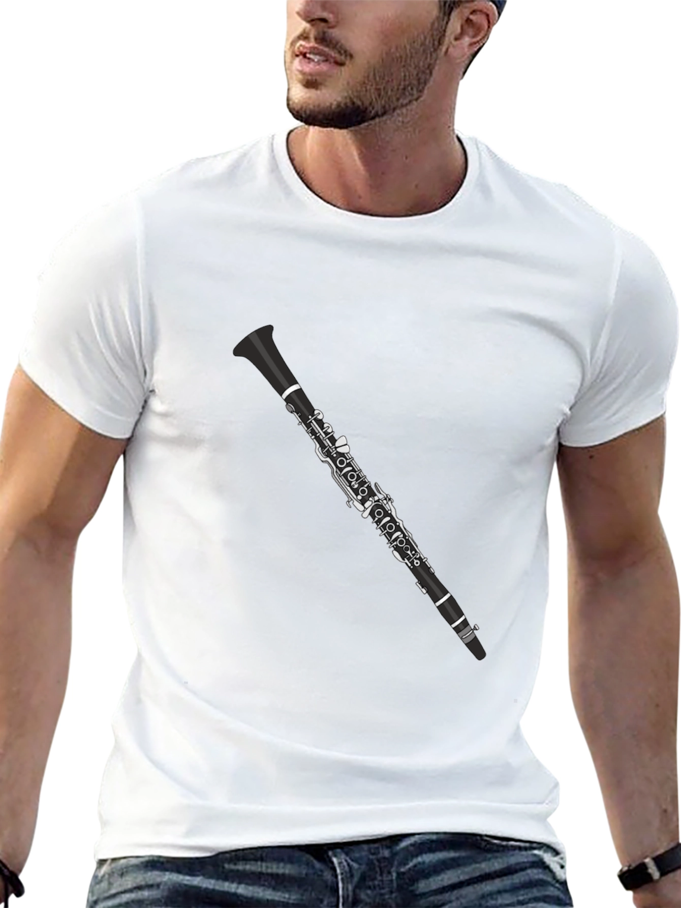 Camiseta Negra con Diseño de Clarinete para Músicos