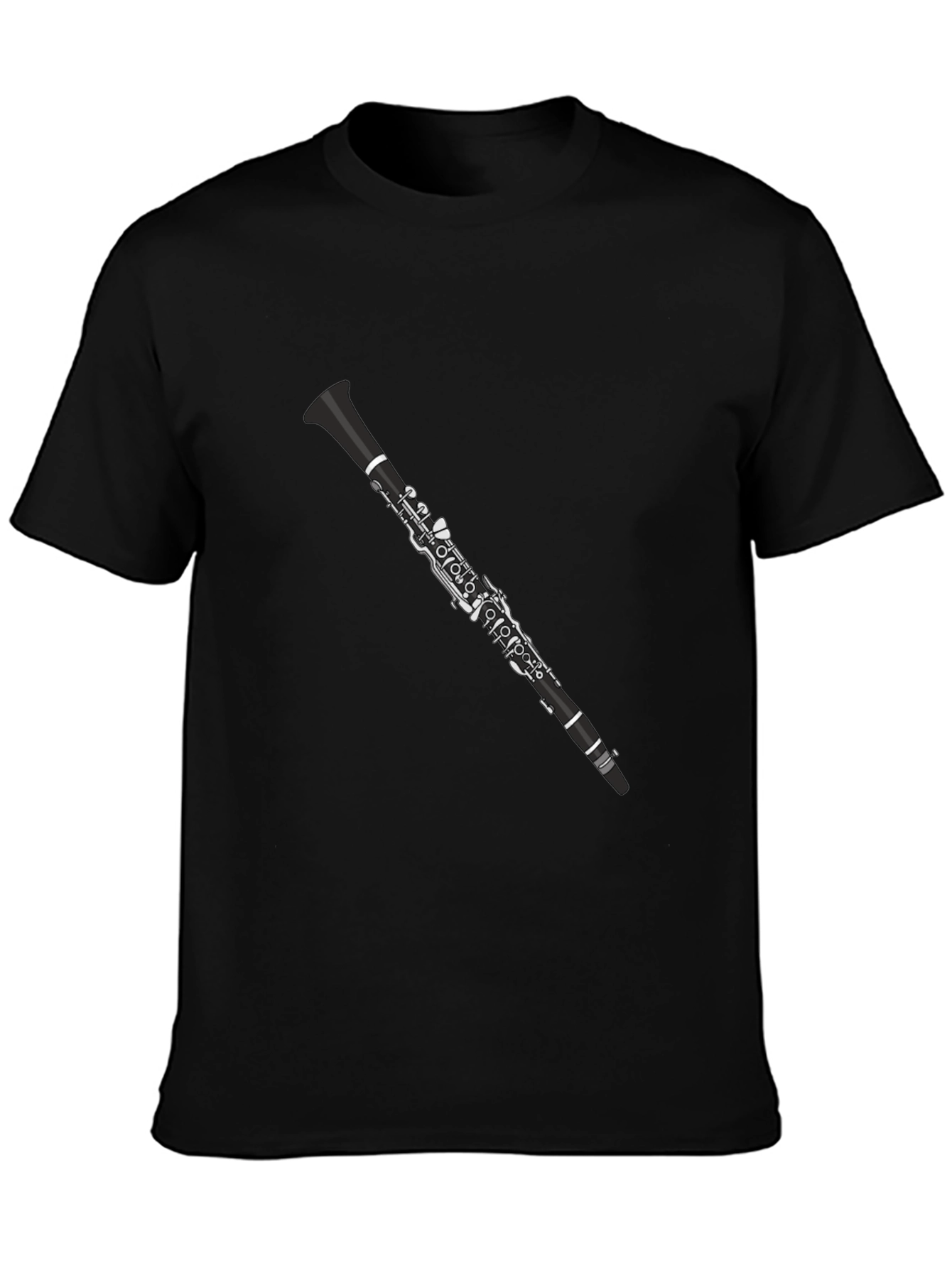 Camiseta Negra con Diseño de Clarinete para Músicos