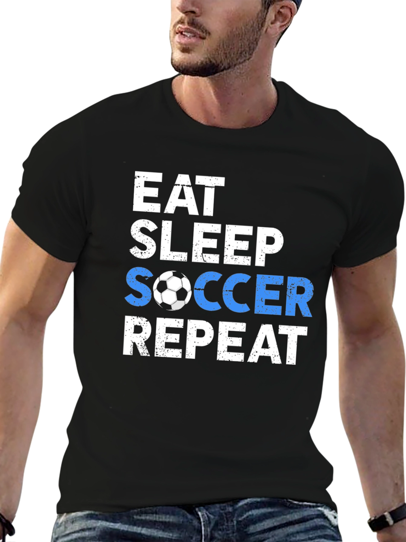 Camiseta Eat Sleep Soccer Repeat - Algodón Suave