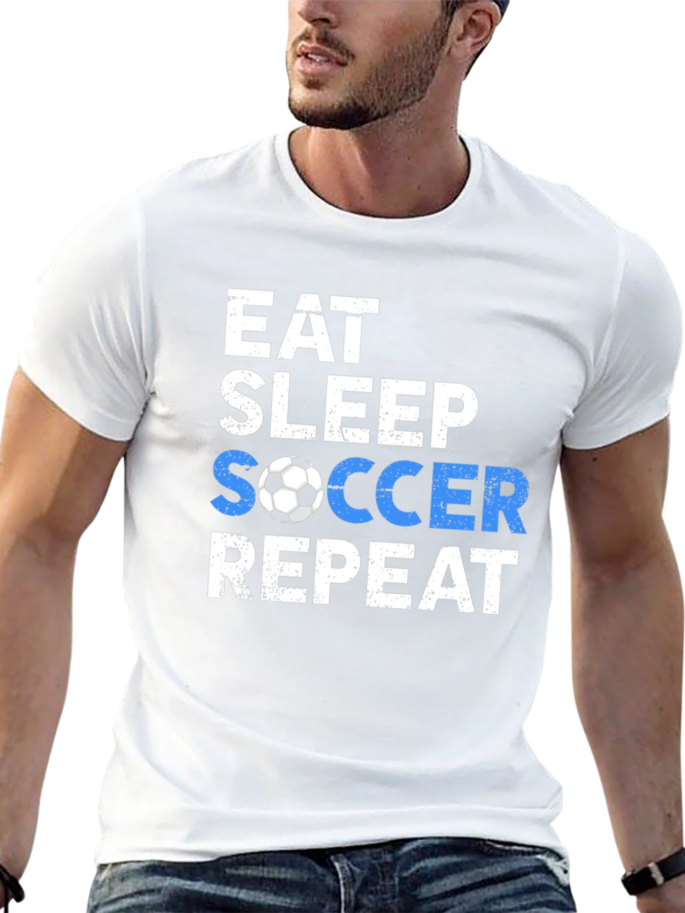 Camiseta Eat Sleep Soccer Repeat - Algodón Suave