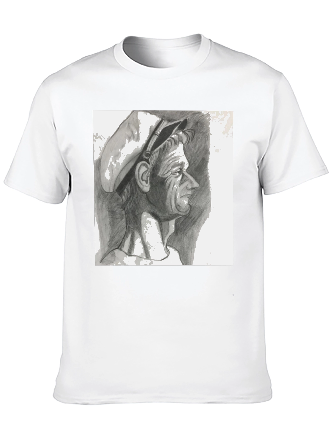 Camiseta Negra con Dibujo a Lápiz de Hombre