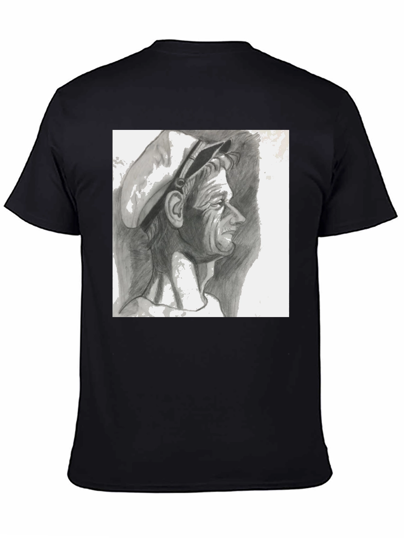 Camiseta Negra con Dibujo a Lápiz de Hombre