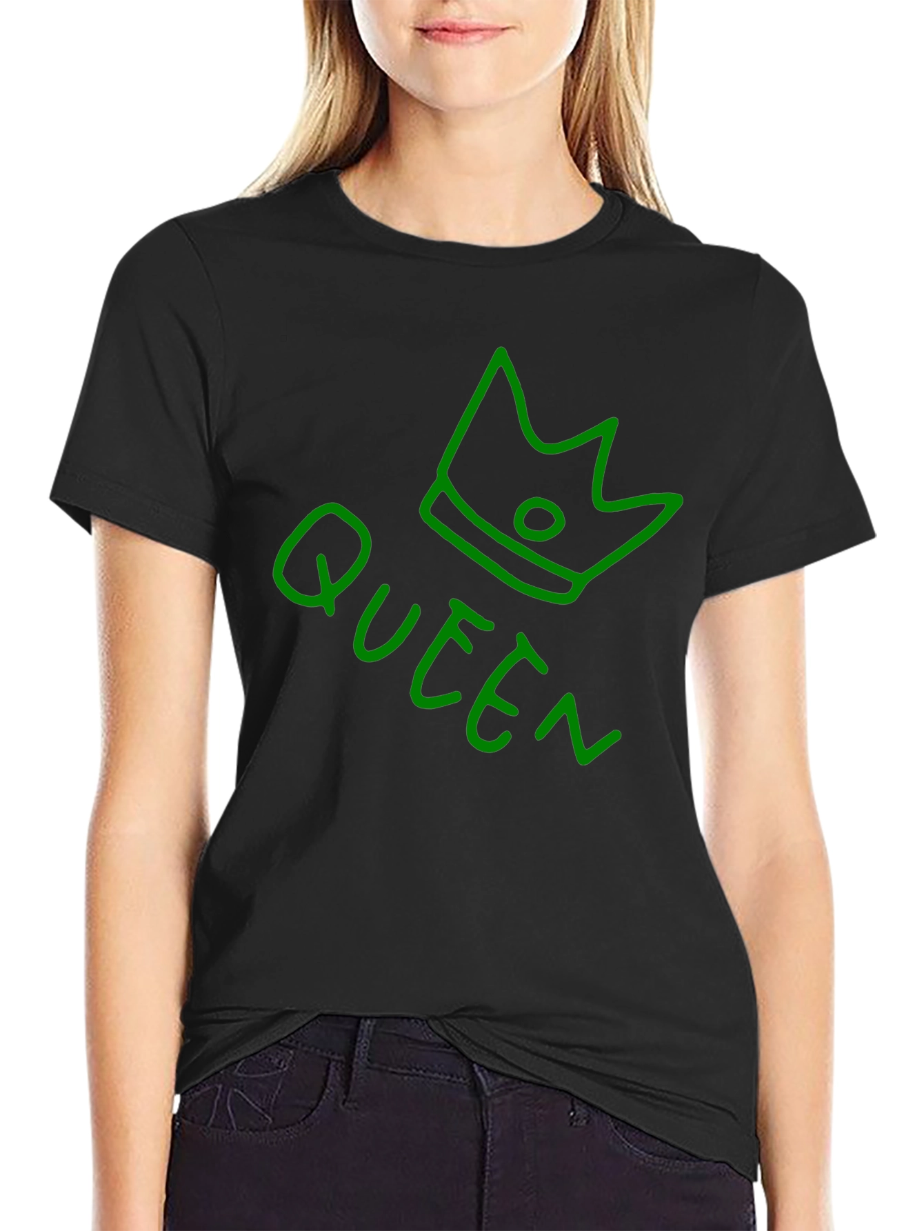 Camiseta Negra Queen con Corona Verde