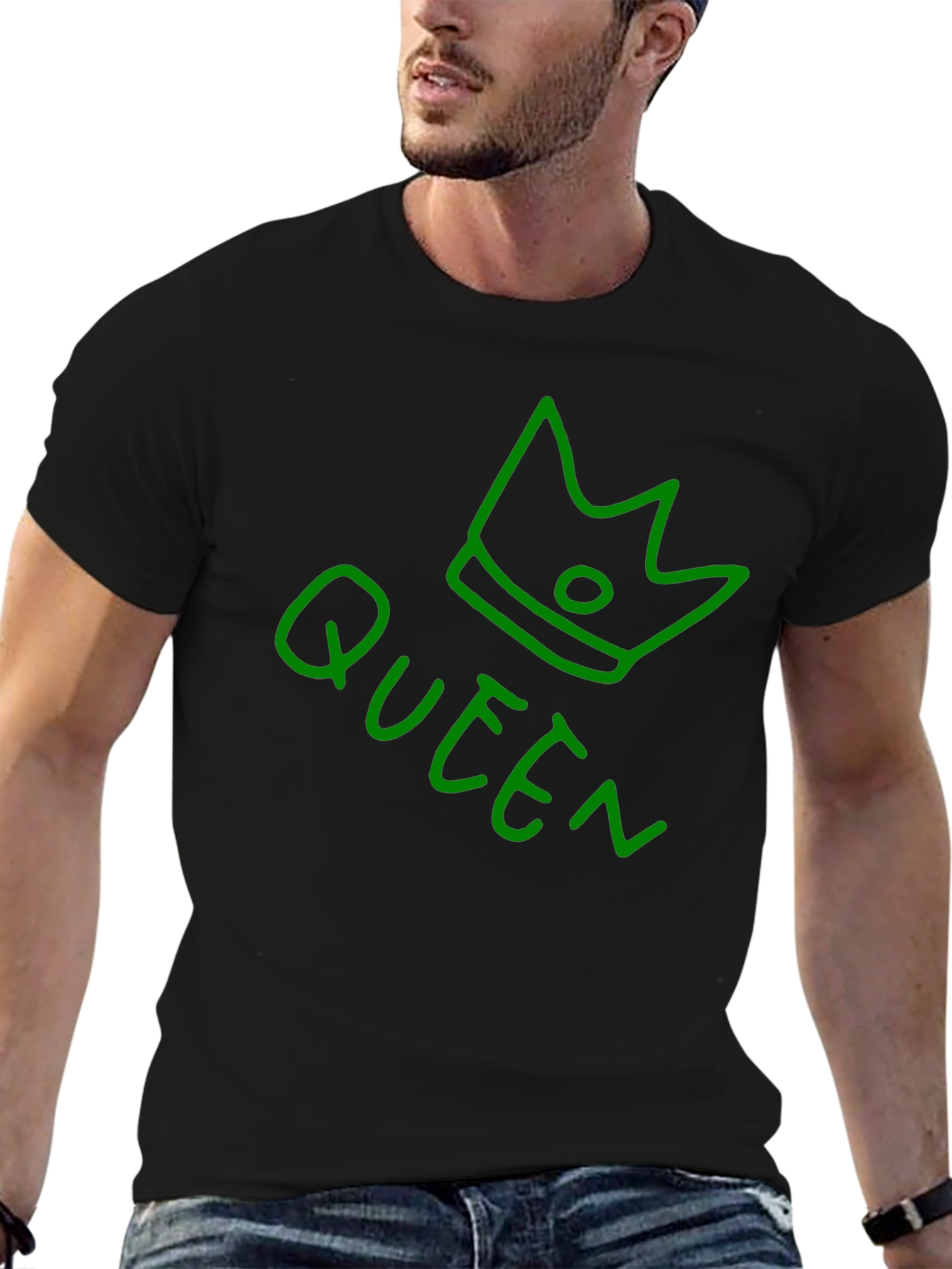 Camiseta Negra Queen con Corona Verde