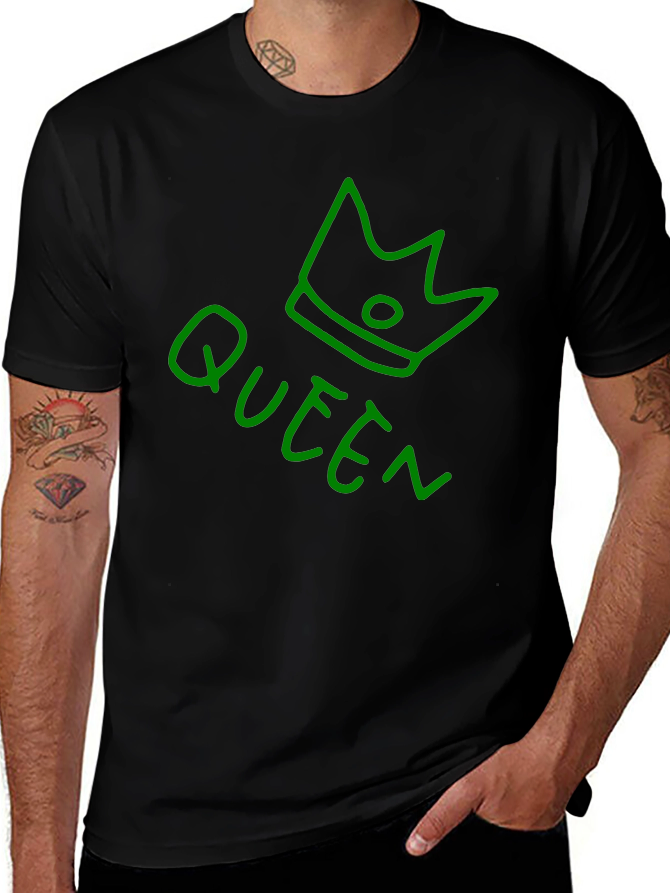 Camiseta Negra Queen con Corona Verde