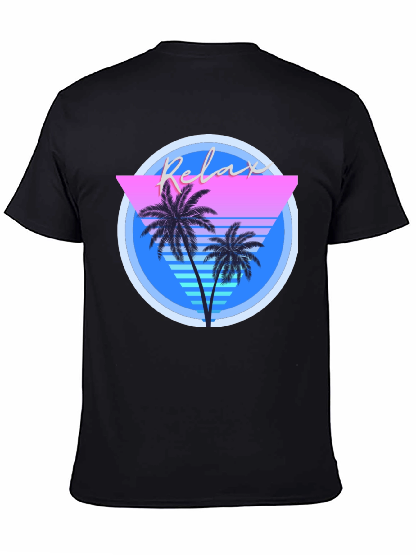 Camiseta Negra Relax con Diseño Retro Palmeras