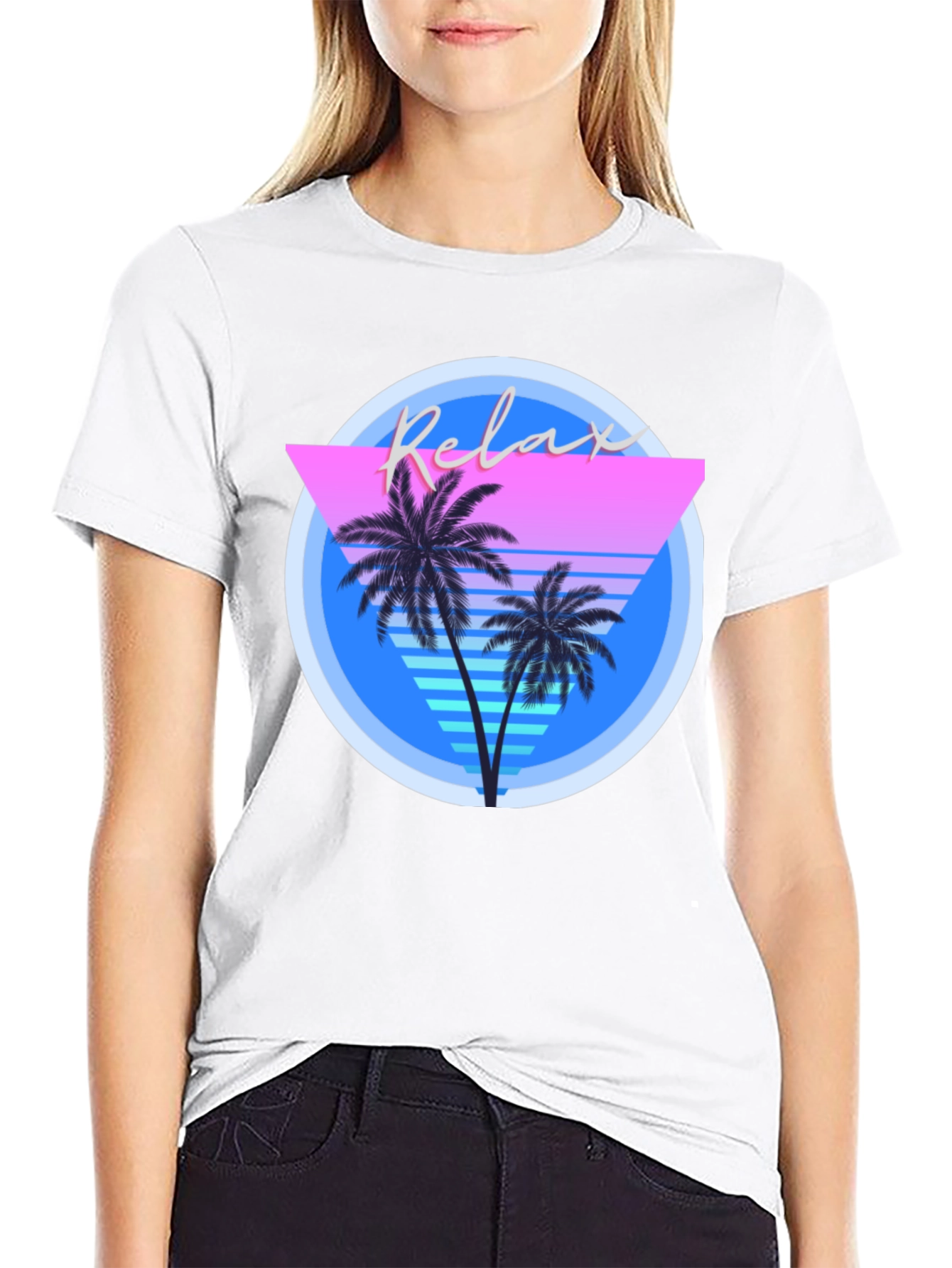 Camiseta Negra Relax con Diseño Retro Palmeras