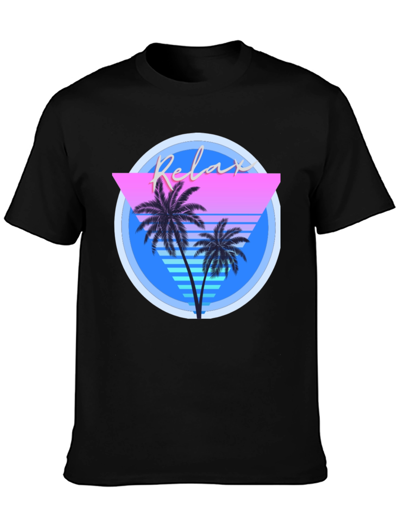 Camiseta Negra Relax con Diseño Retro Palmeras